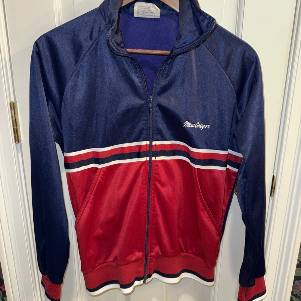 Vintage MacGregor Striped Zip Track‎ Jacket Red Blue Color block Mens Medium